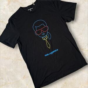 Karl Lagerfeld Mens TShirt Size Large Black Graphic Print Casual Fashion Tee M01